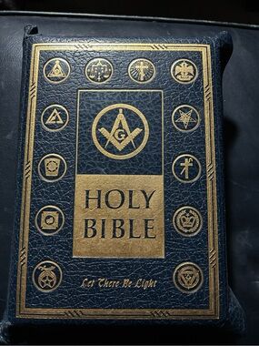 Unique Rare Vintage Navy Blue and Gold Masson Holy Bible with historic artwork